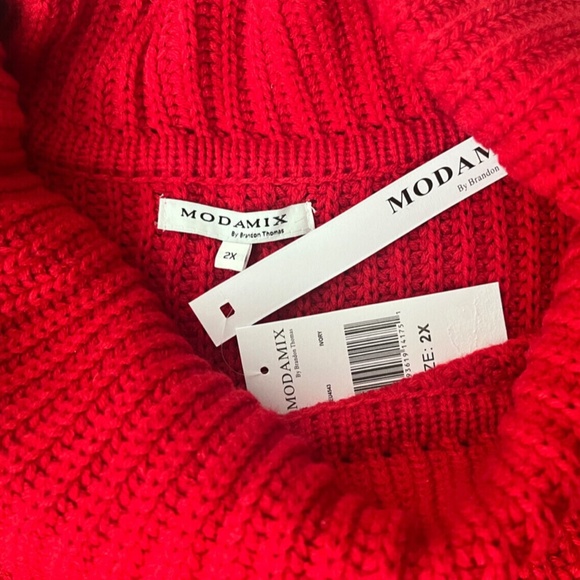 (NWT) Modamix Women's Red Cowl Neck Zip Front Long Sleeve Sweater Plus Size 2X - Picture 3 of 9